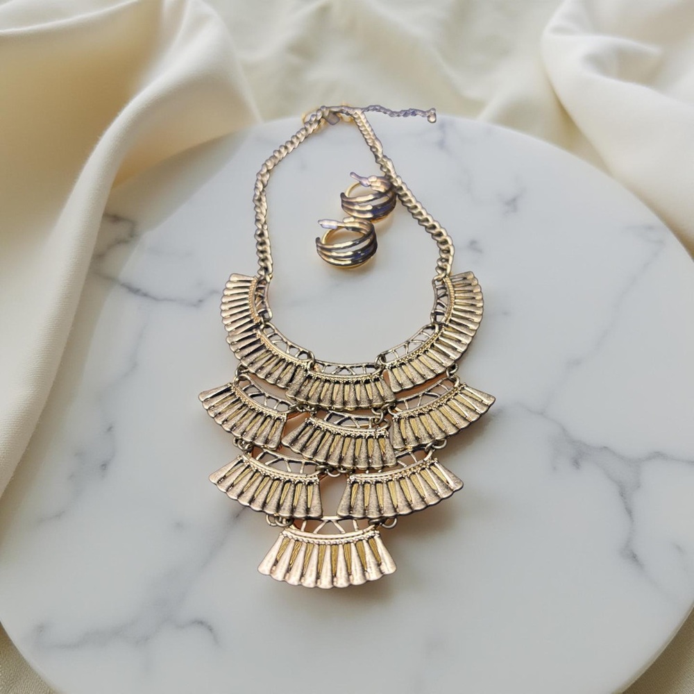 Elegant Goldtone Statement Necklace and Earrings
